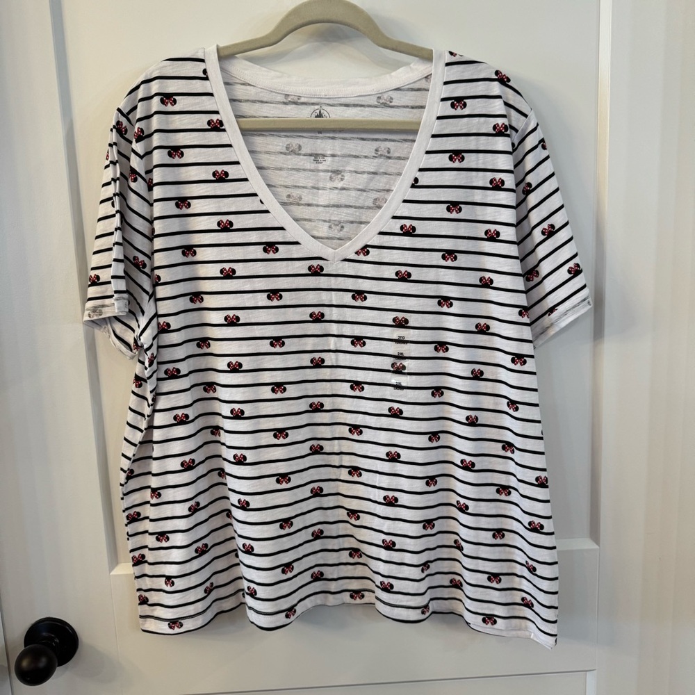 Disney Minnie Mouse Icon White and Black Striped Tee Shirt